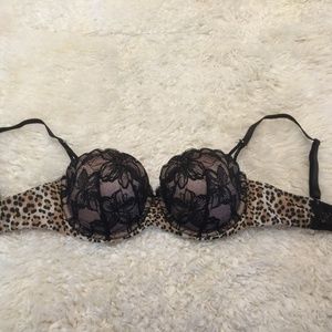 VS Black Lace and Leopard Print Balconet Bra